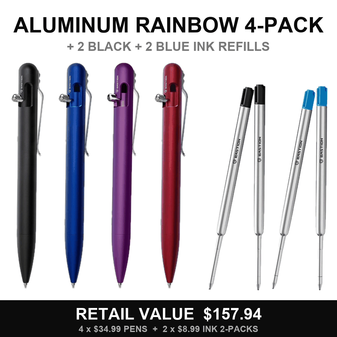 Aluminum Rainbow 4-Pack with black and blue oil ink refill 2-packs