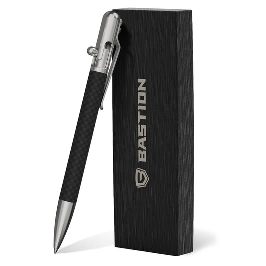 Carbon Fiber and Stainless Steel - Slim Bolt Action Pen by Bastion® - Bastion Bolt Action Pen