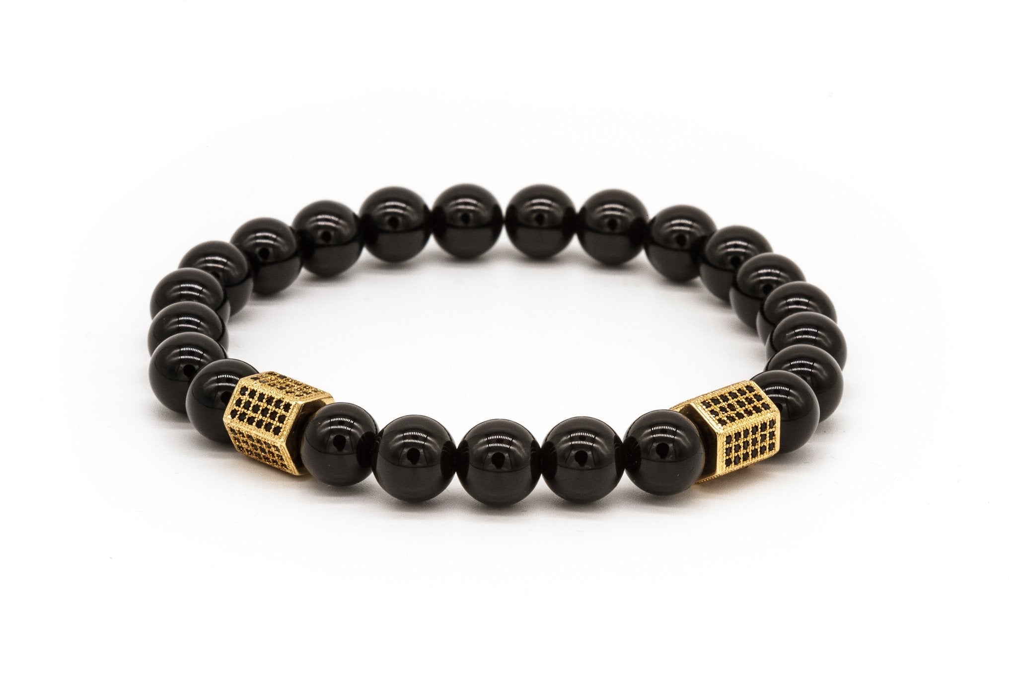 UNCOMMON Men's Beads Bracelet Two Gold Jeweled Chest Charm Black Gloss