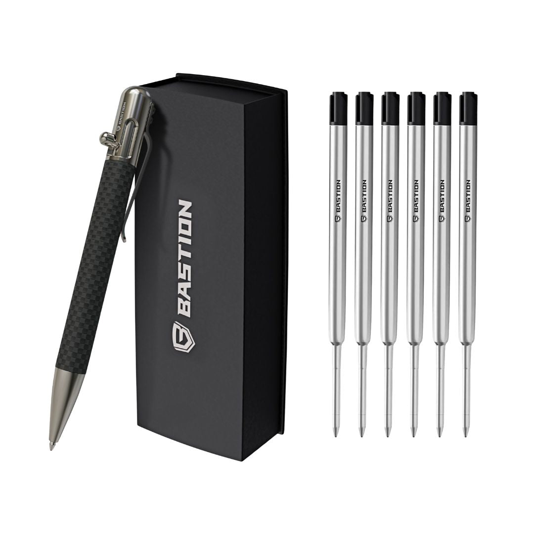 Bastion Carbon Fiber gift set for Father's Day with bolt action pen and ink refills