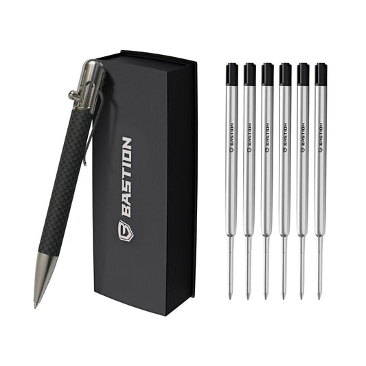 Bastion Carbon Fiber gift set for Father's Day with bolt action pen and ink refills