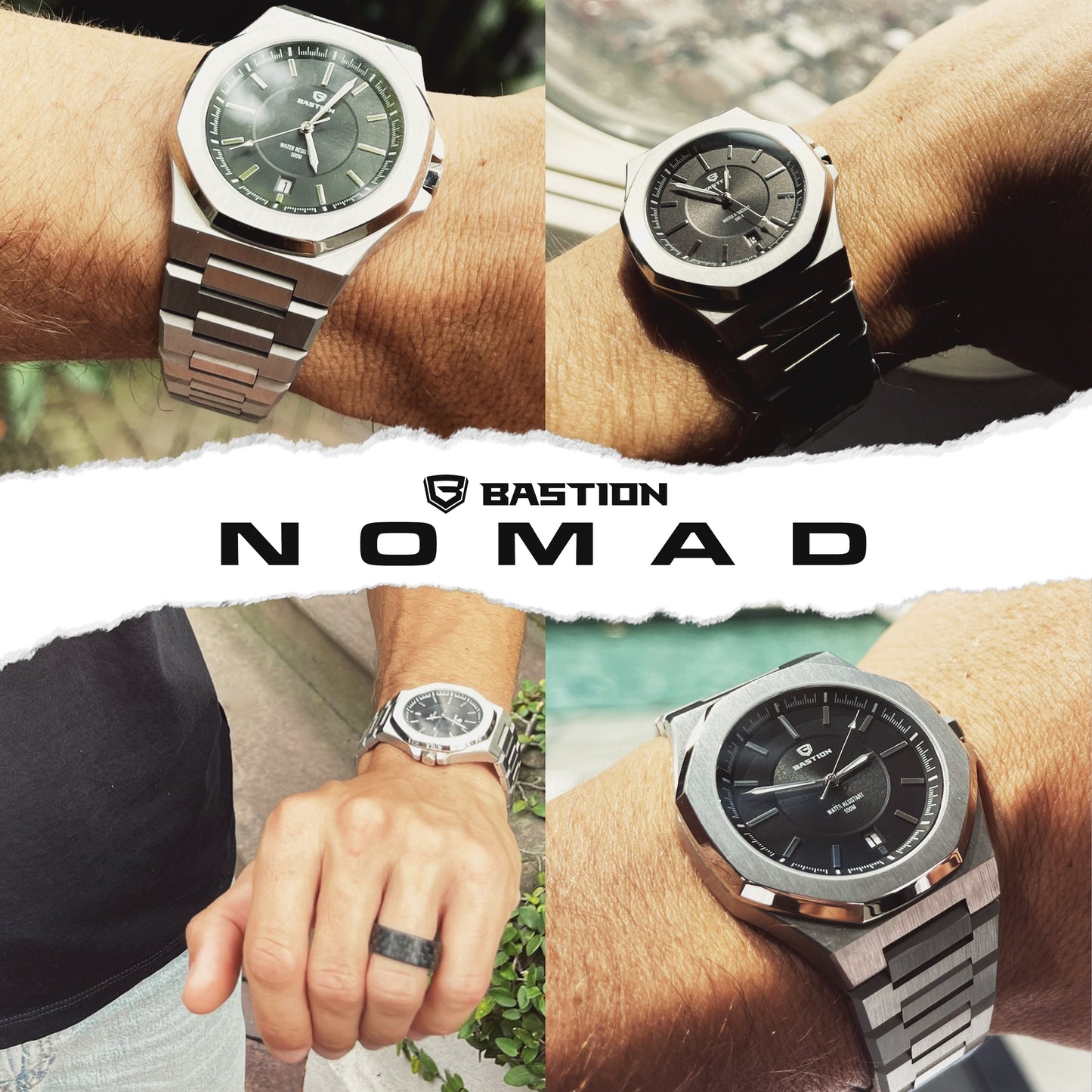 NOMAD - STAINLESS STEEL AUTOMATIC 42MM WATCH, WATERPROOF 10ATM (100m) - Bastion Bolt Action Pen