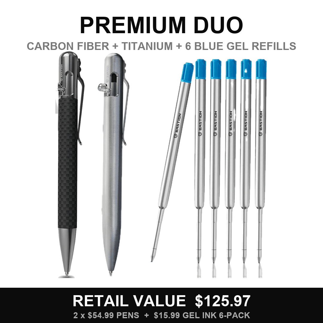 Premium Duo - Carbon Fiber + Titanium + Blue Gel Ink Refill 6-Pack