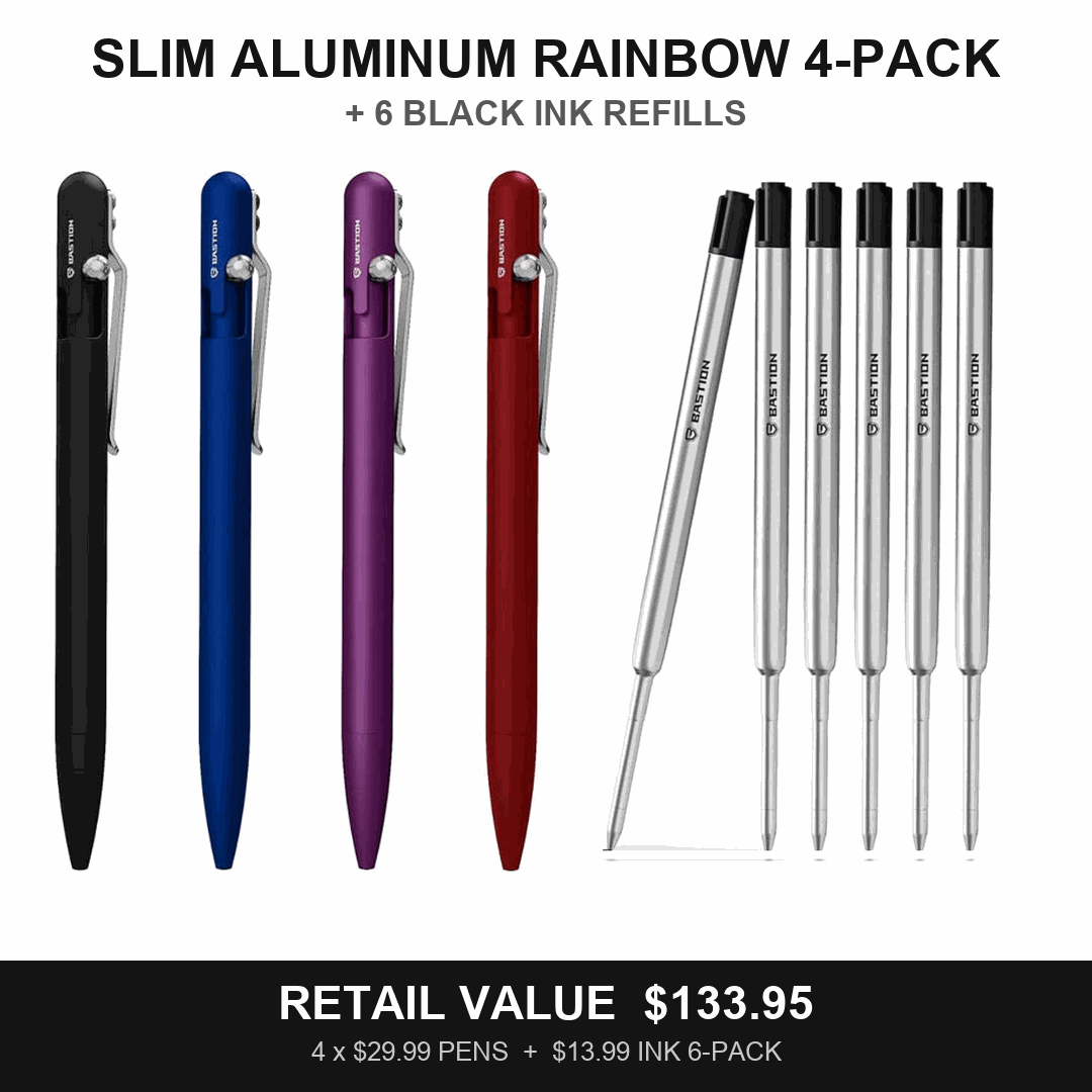 Slim Aluminum Rainbow 4-Pack + Black Ink Refill 6-Pack