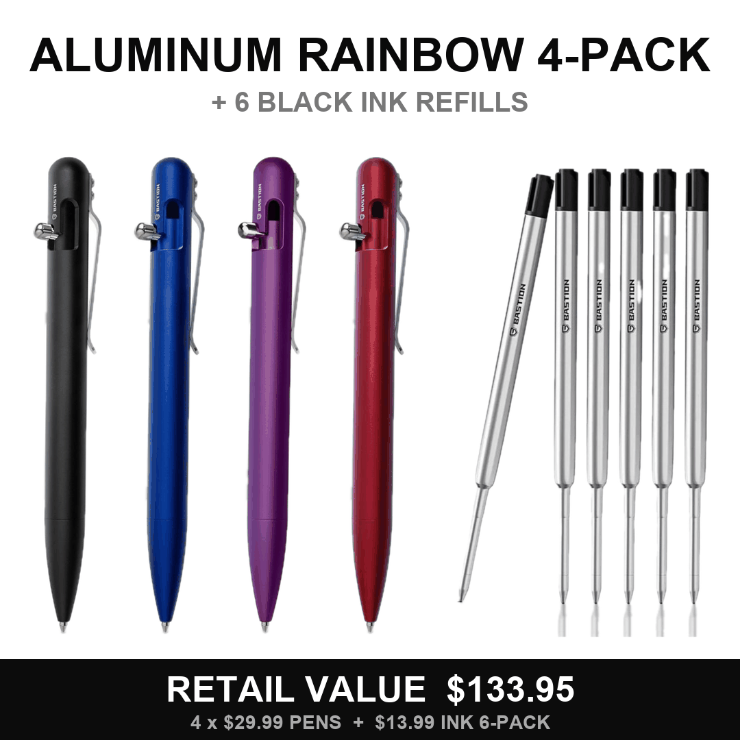 Aluminum Rainbow 4-Pack + Black Oil Ink Refill 6-Pack