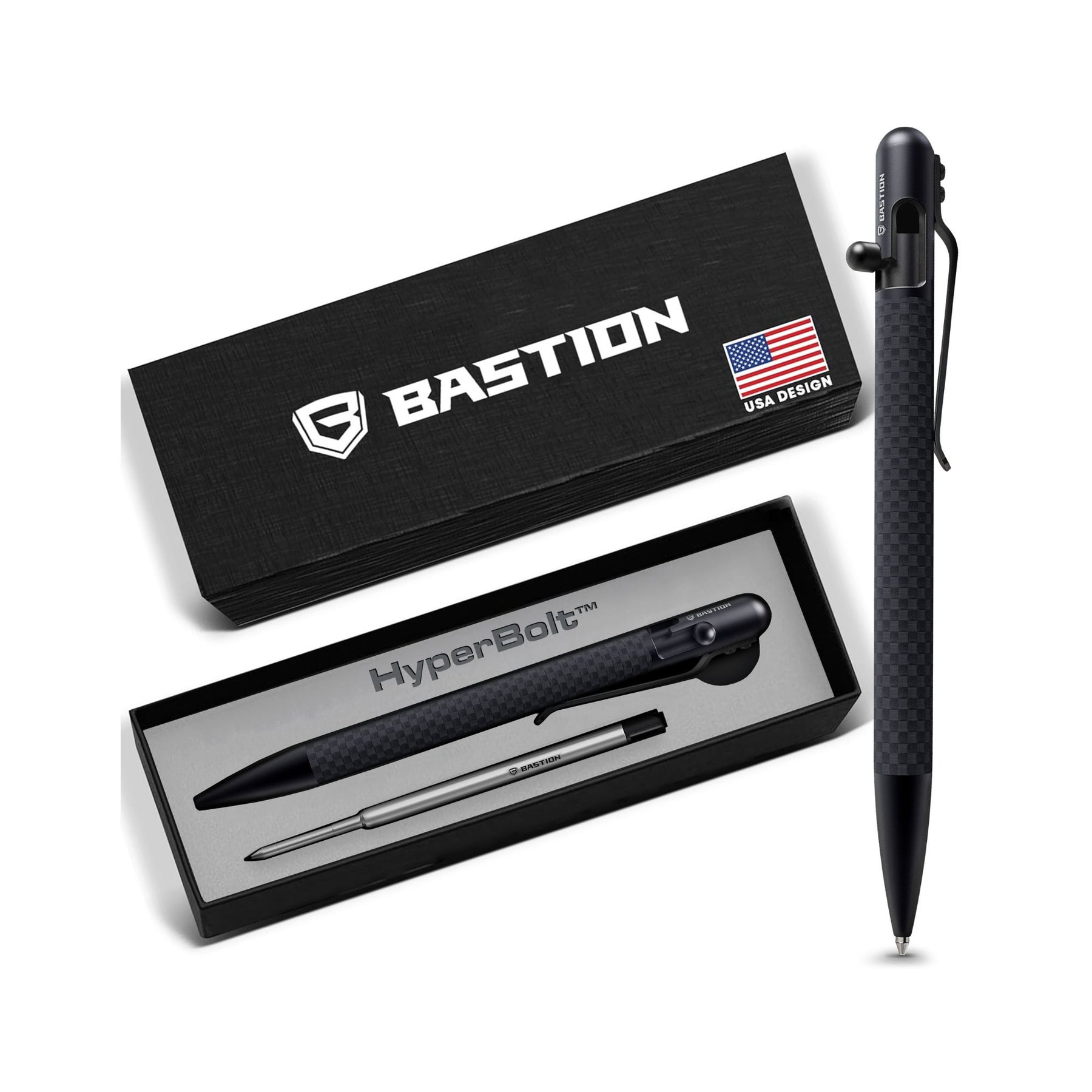 Carbon Fiber and Stainless Steel - Slim Bolt Action Pen by Bastion®