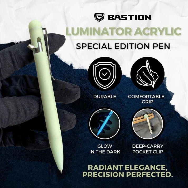 LUMINATOR ACRYLIC (Glow in the Dark) - SPECIAL EDITION BASTION® BOLT ACTION PEN - COLLECTING PRE-ORDERS TILL END-MAY, SHIPPING AROUND MID/END-JUNE - Bastion Bolt Action Pen