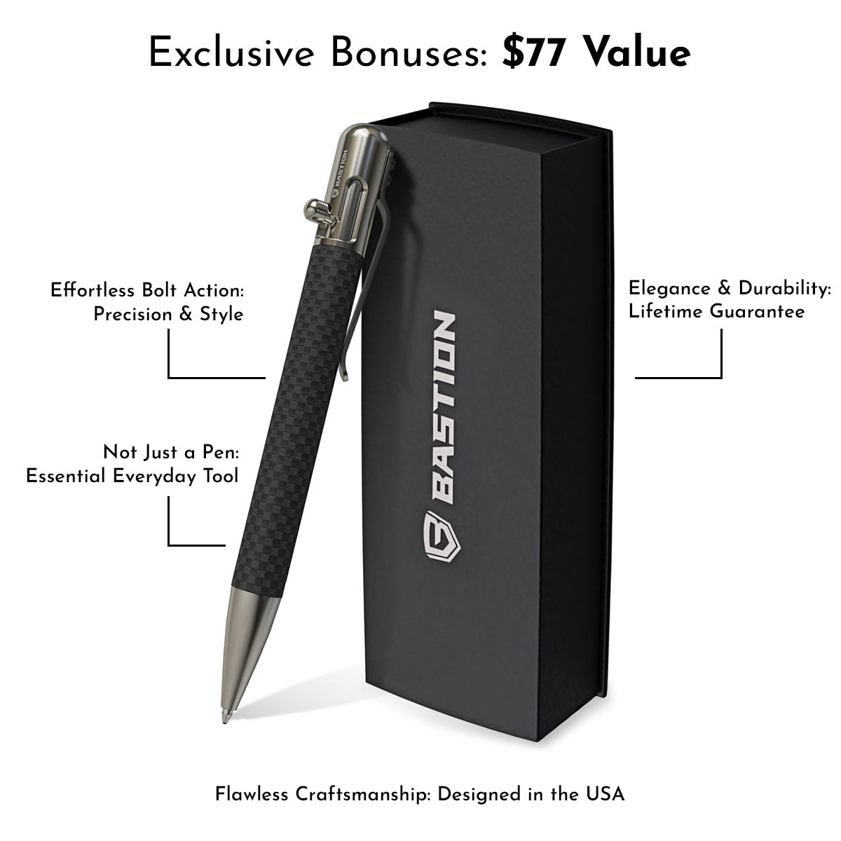 Carbon Fiber and Stainless Steel - Bolt Action Pen by Bastion® - Bastion Bolt Action Pen