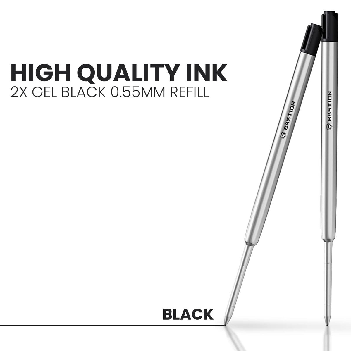 Showcasing Replacement 2 pieces Black Gel Ink Cartridge for Bolt Action Pen by Bastion®