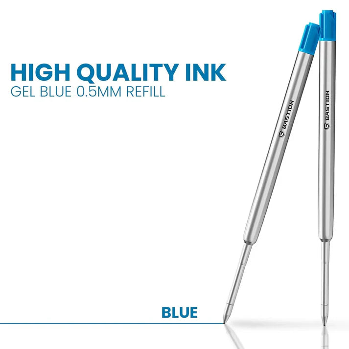 Showcasing Replacement 2 pieces Blue Gel Ink Cartridge for Bolt Action Pen by Bastion®