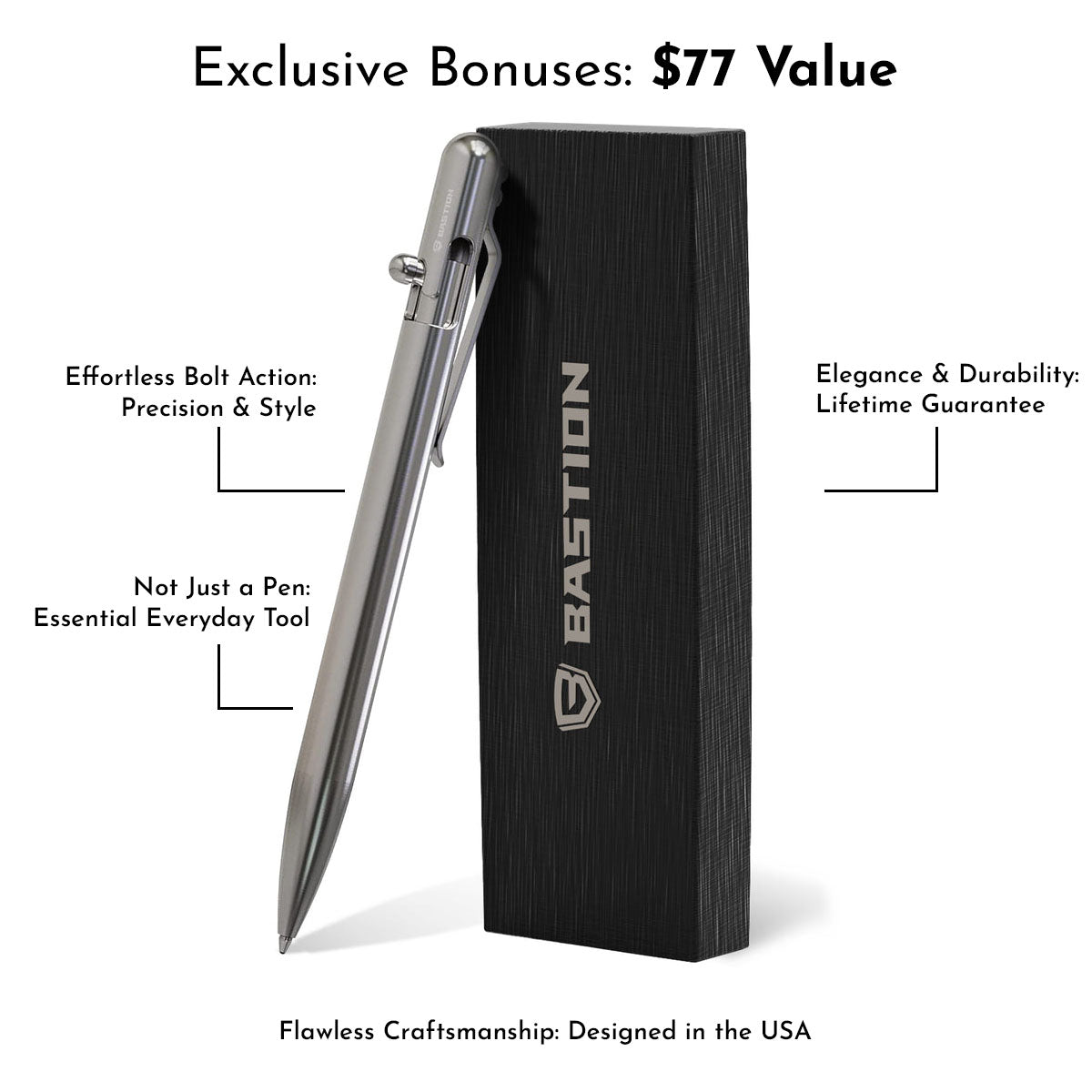 Stainless Steel - SLIM Bolt Action Pen by Bastion® - Bastion Bolt Action Pen