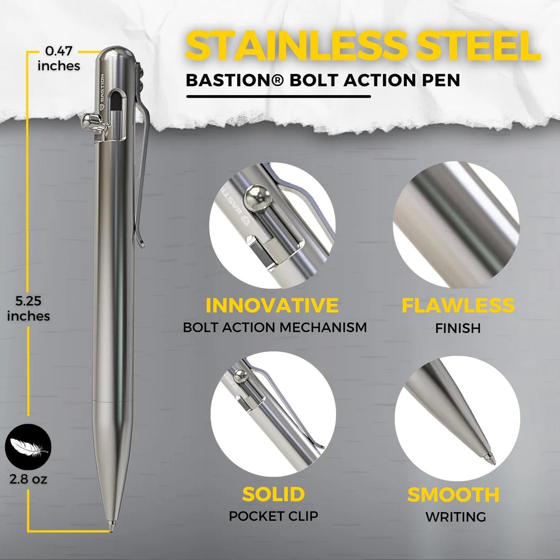 Stainless Steel - Bolt Action Pen by Bastion® - Bastion Bolt Action Pen