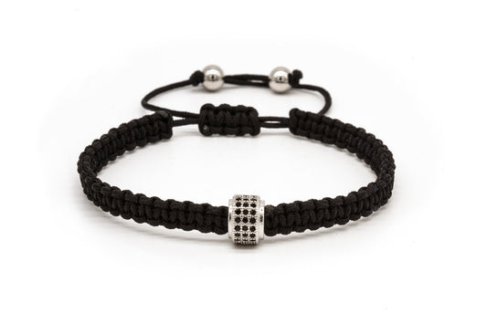 UNCOMMON Men's Woven Bracelet with Single Silver Charm and Accent Beads