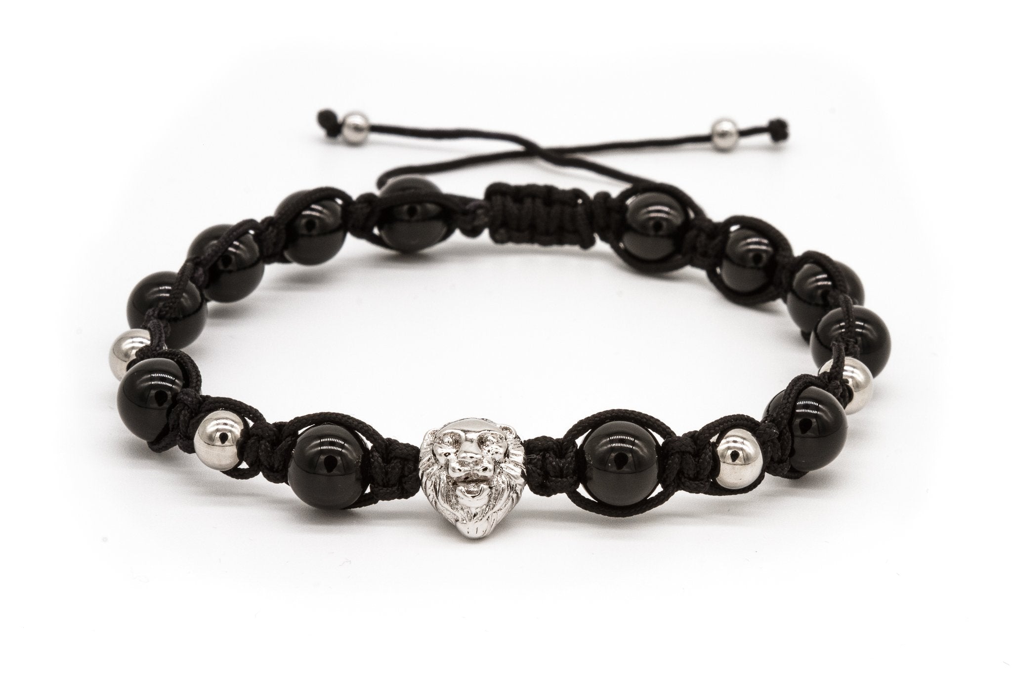 UNCOMMON Men's Beads Bracelet One Silver Lion Charm Black Onyx Beads