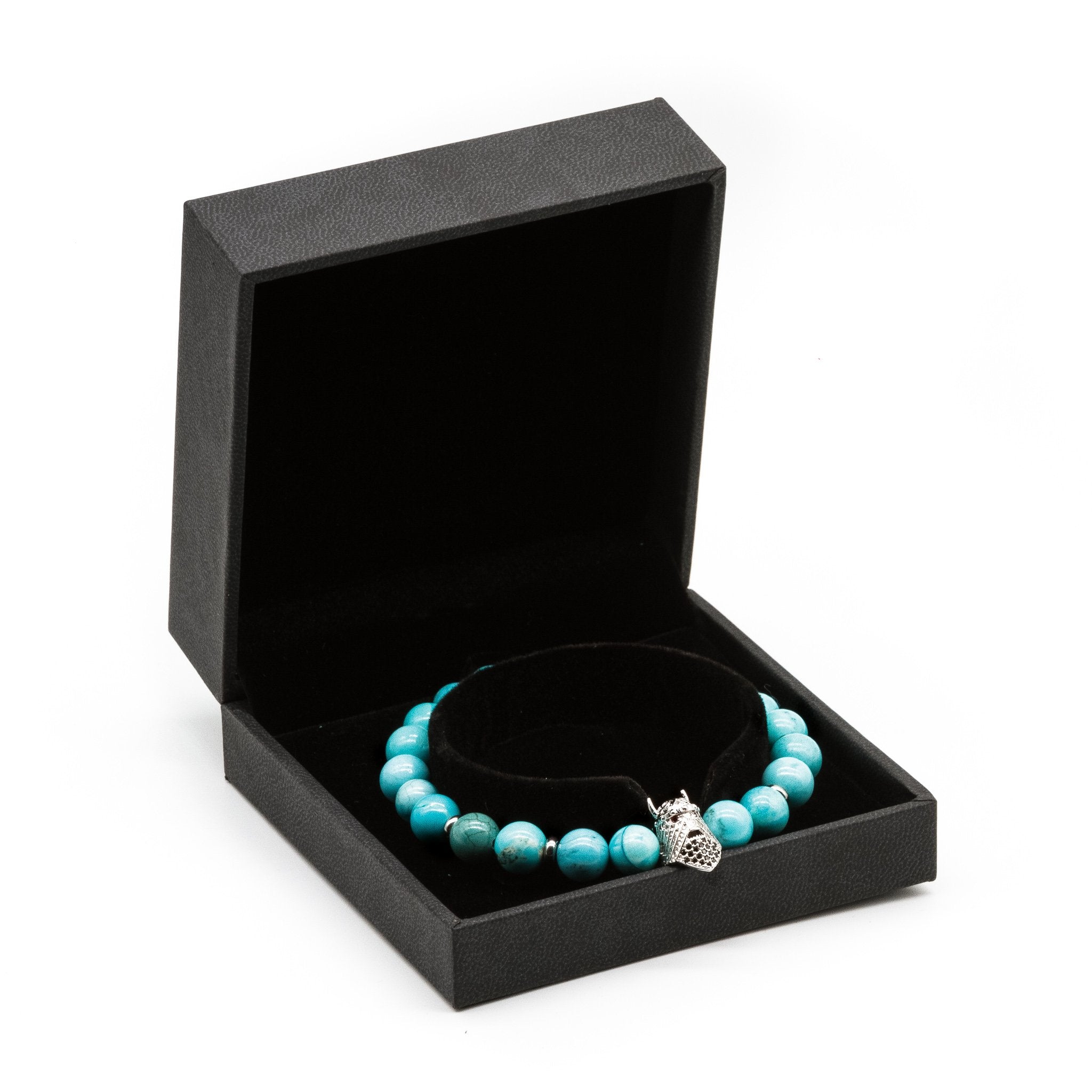 UNCOMMON Men's Beads Bracelet One Silver Jeweled Warrior Charm Turquoise Jasper Beads