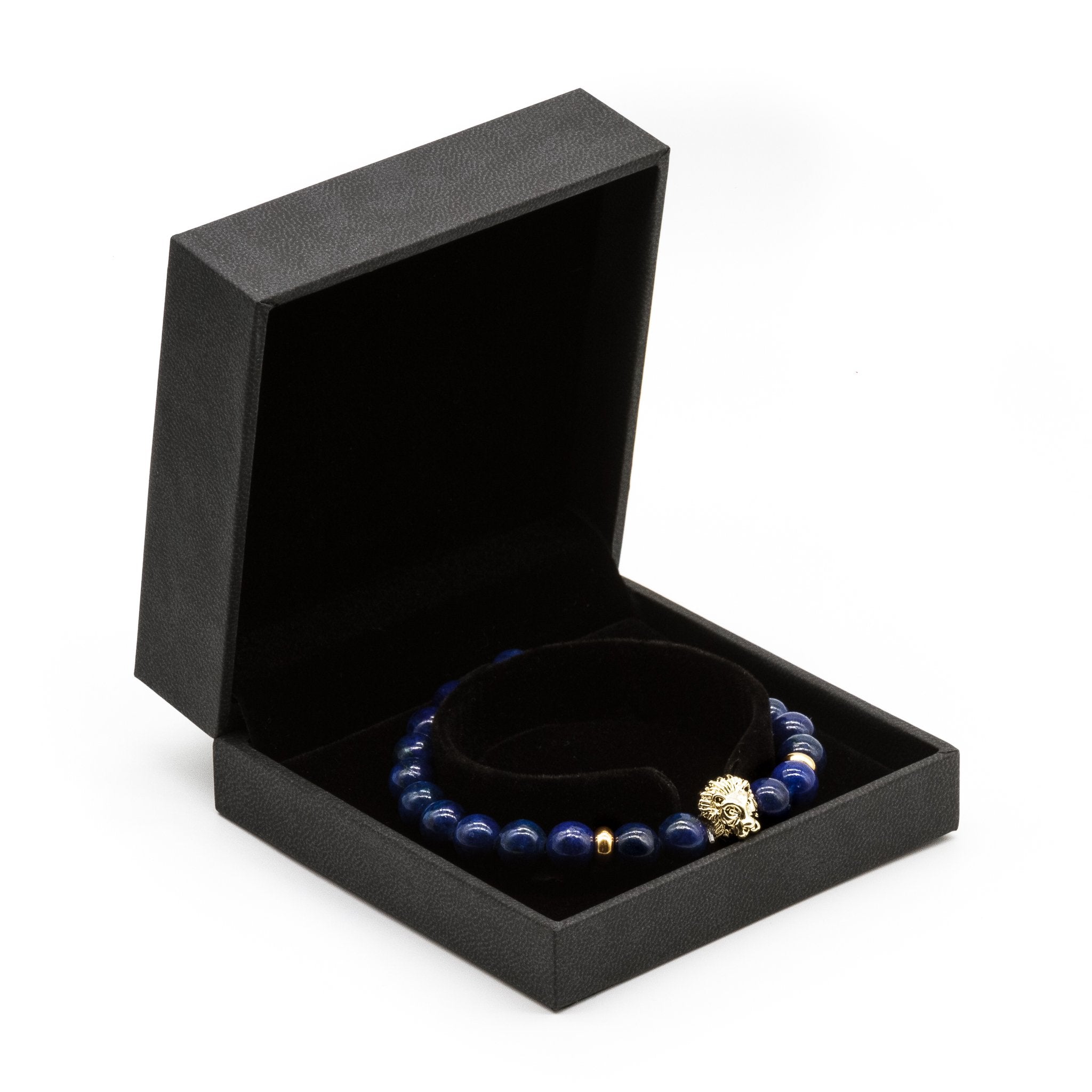 UNCOMMON Men's Beads Bracelet One Gold Lion Charm Blue Jasper Beads