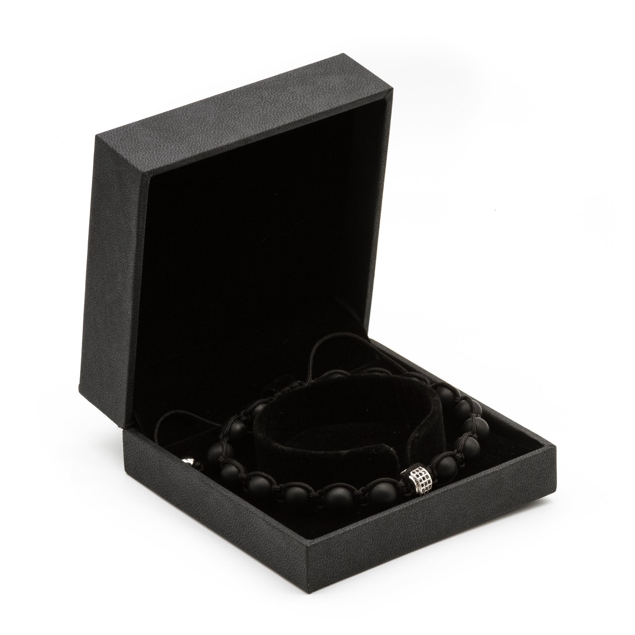 UNCOMMON Men's Beads Bracelet One Silver Jeweled Ring Charm Black Matte Onyx Beads
