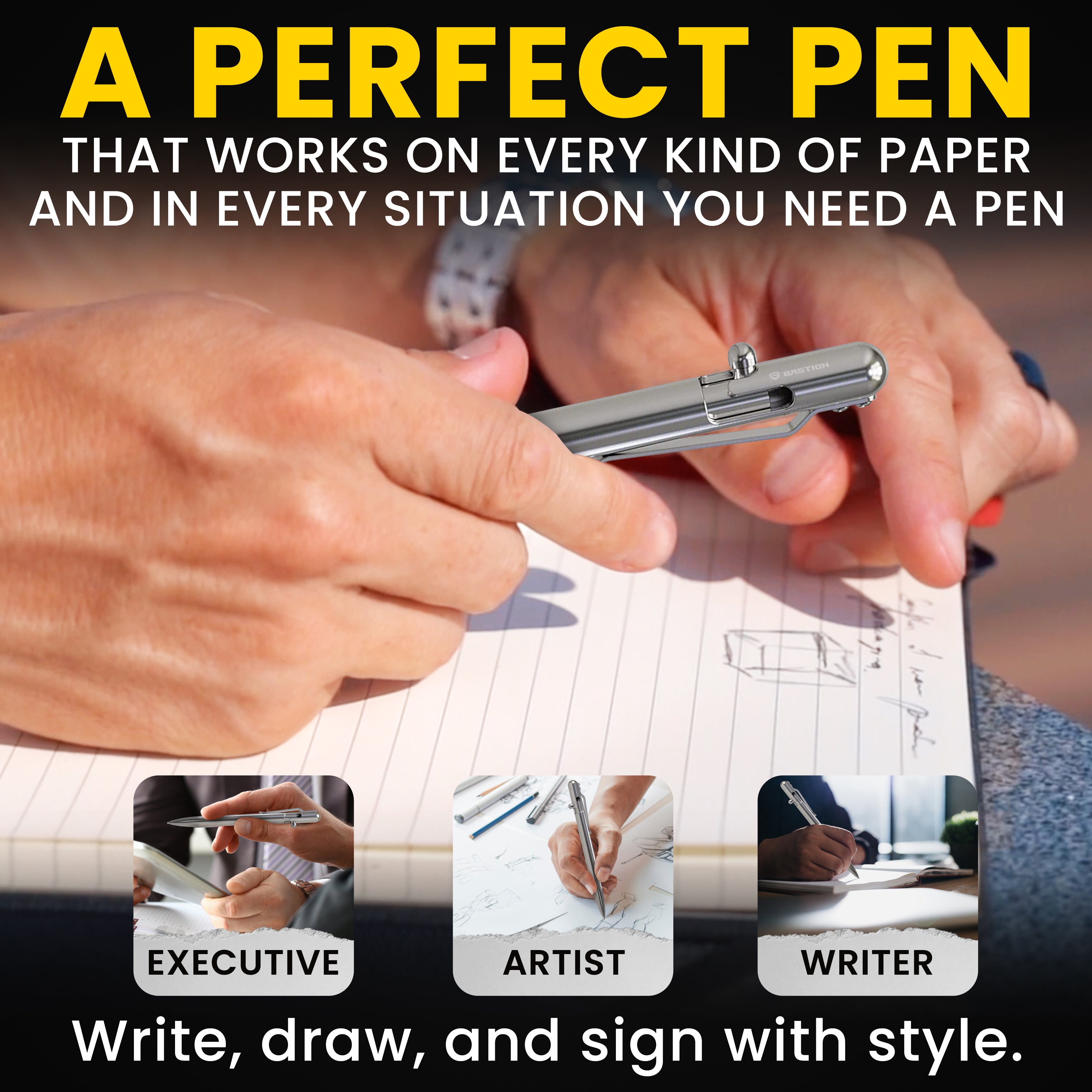 Stainless Steel - SLIM Bolt Action Pen by Bastion®