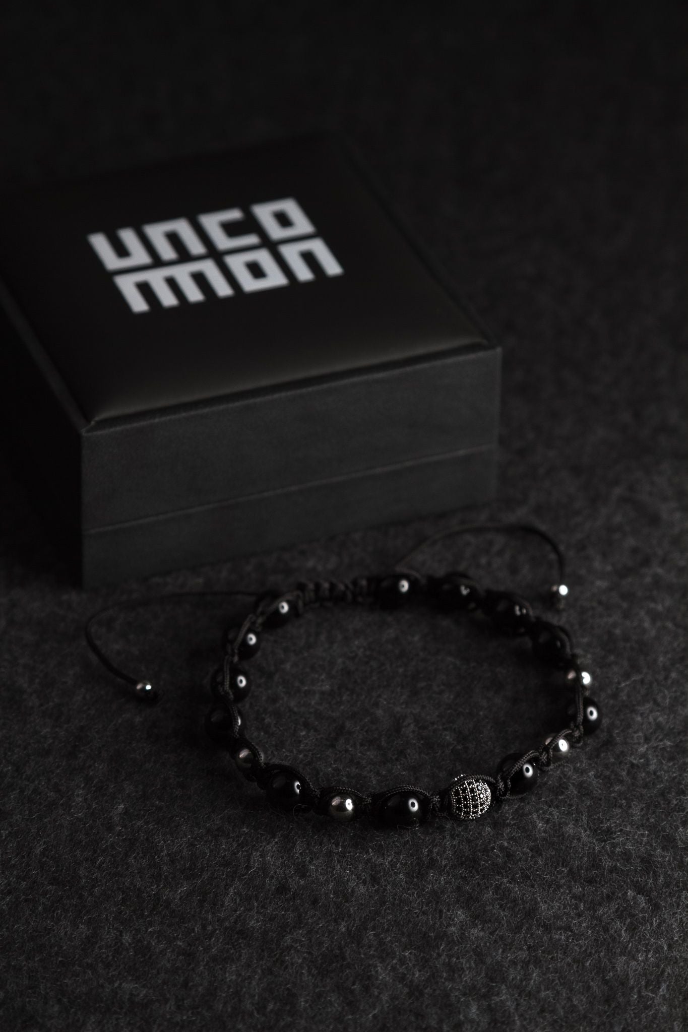 UNCOMMON Men's Beads Bracelet One Silver Jeweled Globe Charm Black Onyx Beads