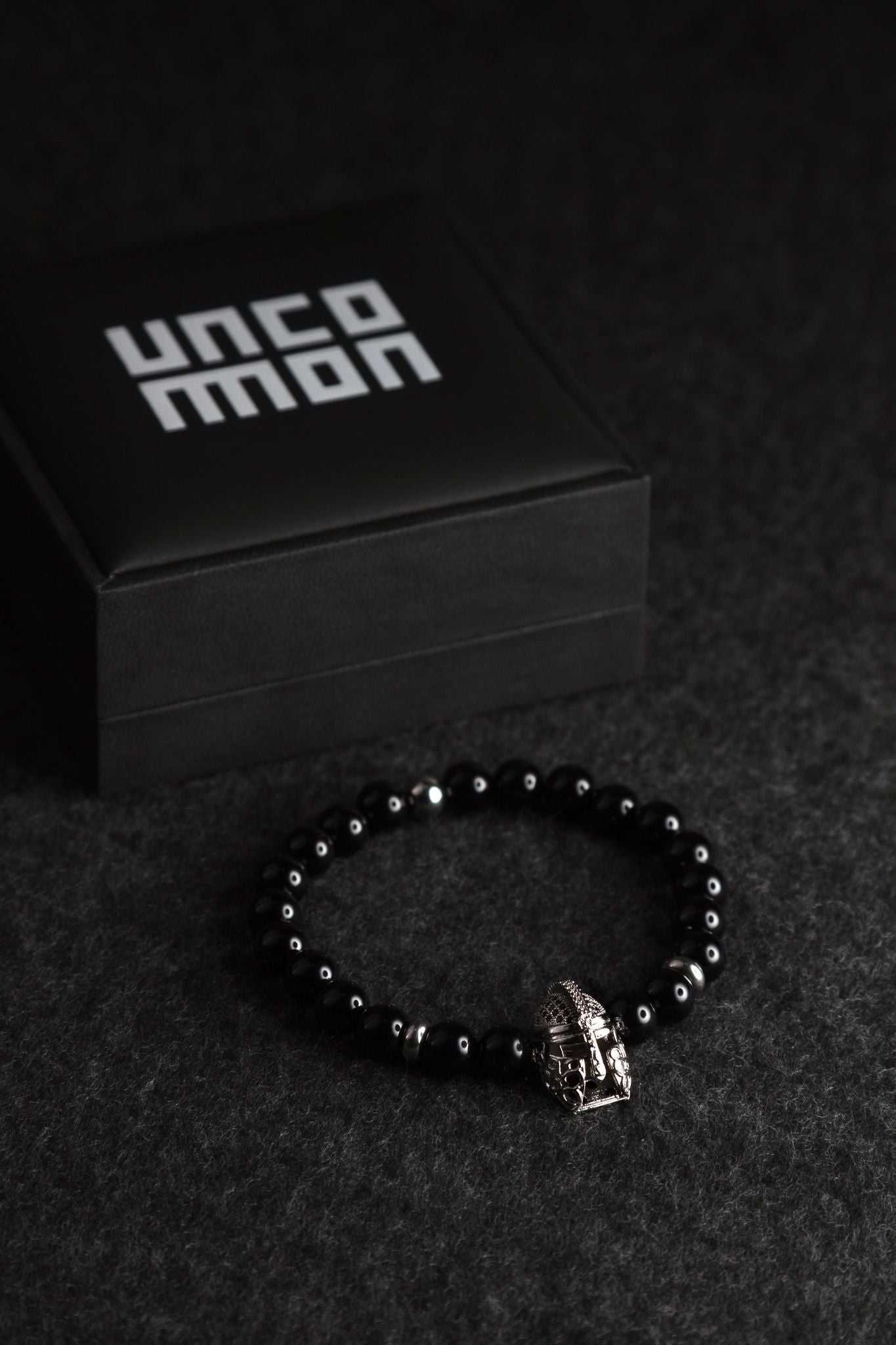 UNCOMMON Men's Beads Bracelet One Gold Jeweled Warrior Charm Black Onyx Beads