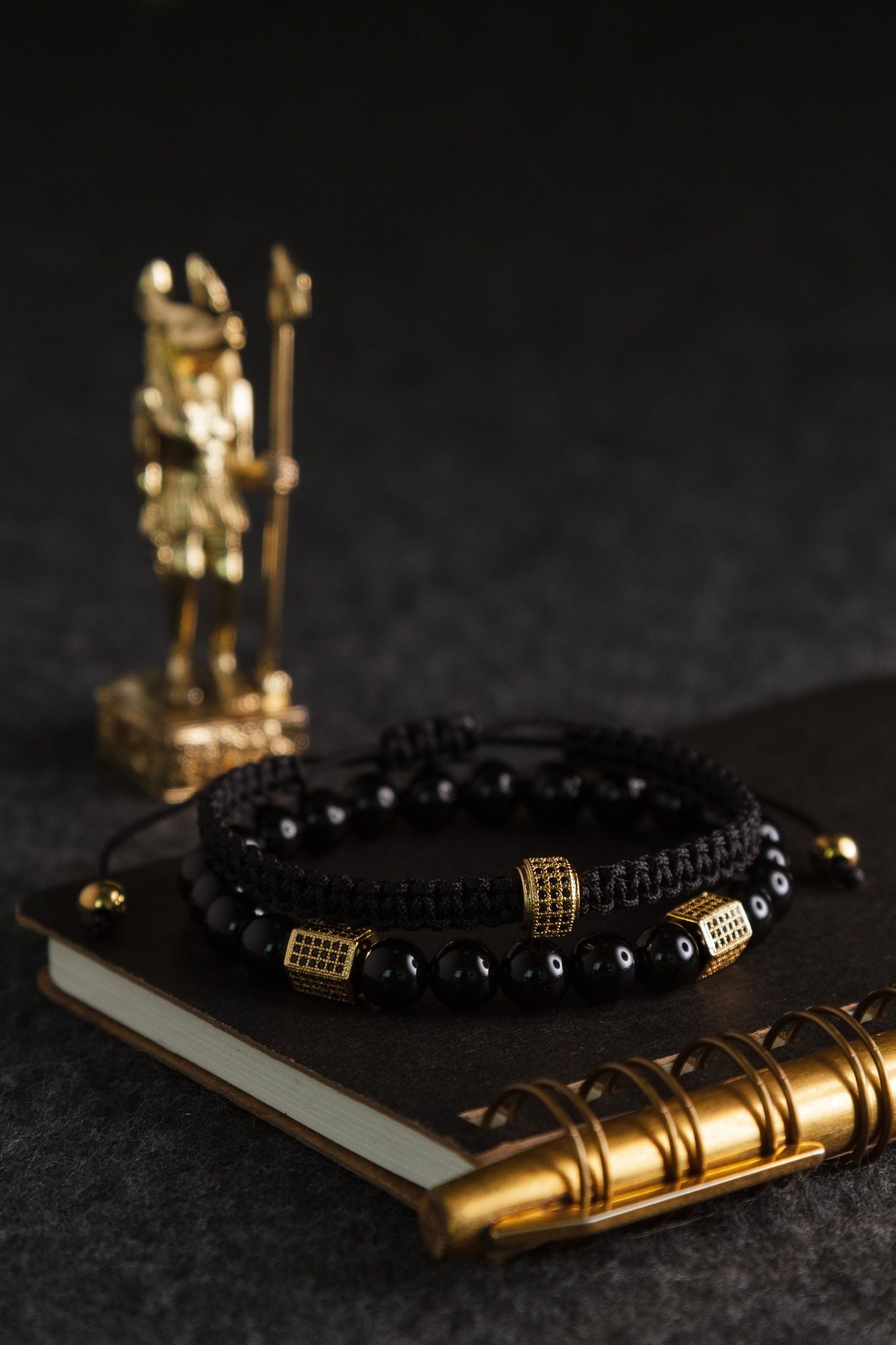 UNCOMMON Men's Woven Bracelet with Single Gold Charm and Accent Beads